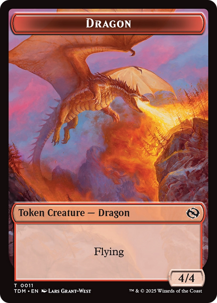 Dragon (0011) // Warrior Double-Sided Token [Tarkir: Dragonstorm Tokens] | Good Games Modbury