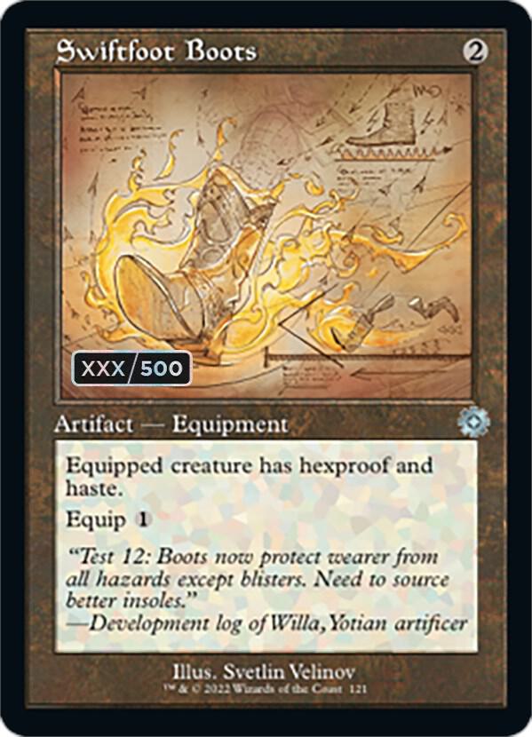 Swiftfoot Boots Schematic Serial Numbered 121z/63 (The Brothers' War: Retro Frame Artifacts)  - Foil | Good Games Modbury