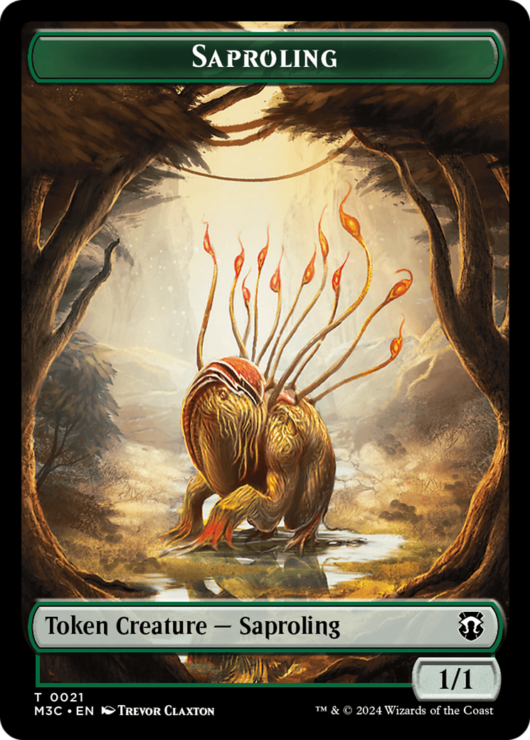 Tarmogoyf (Ripple Foil) // Saproling Double-Sided Token [Modern Horizons 3 Commander Tokens] | Good Games Modbury