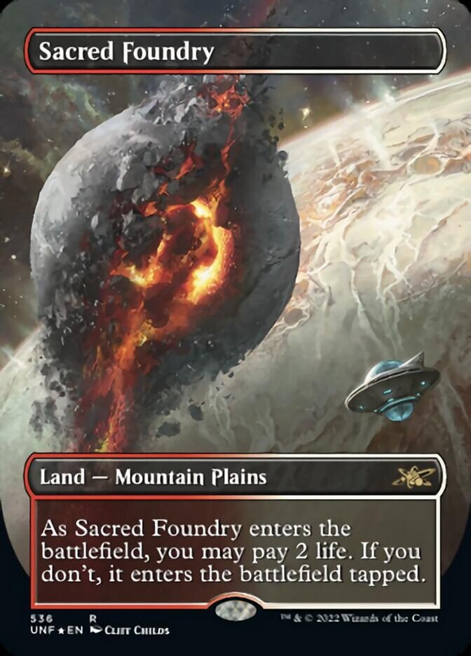 Sacred Foundry (Borderless) (Galaxy Foil) [Unfinity] | Good Games Modbury