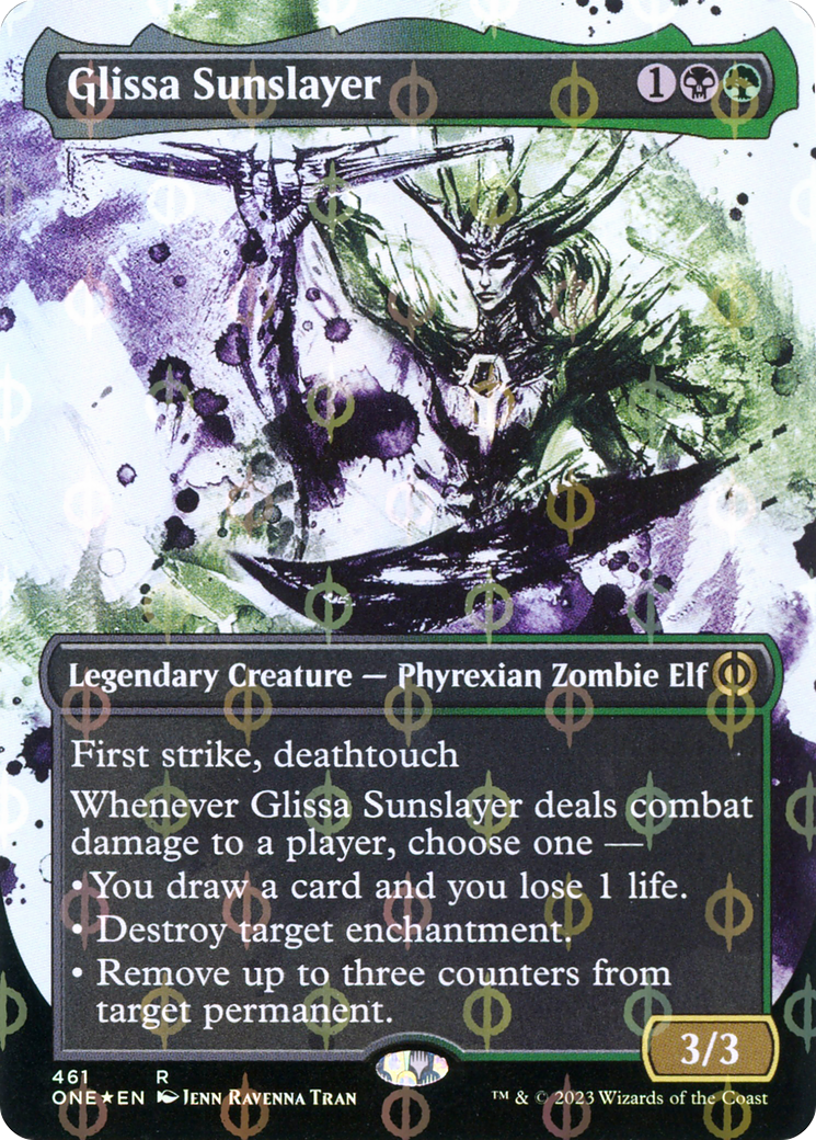 Glissa Sunslayer (Borderless Ichor Step-and-Compleat Foil) [Phyrexia: All Will Be One] | Good Games Modbury