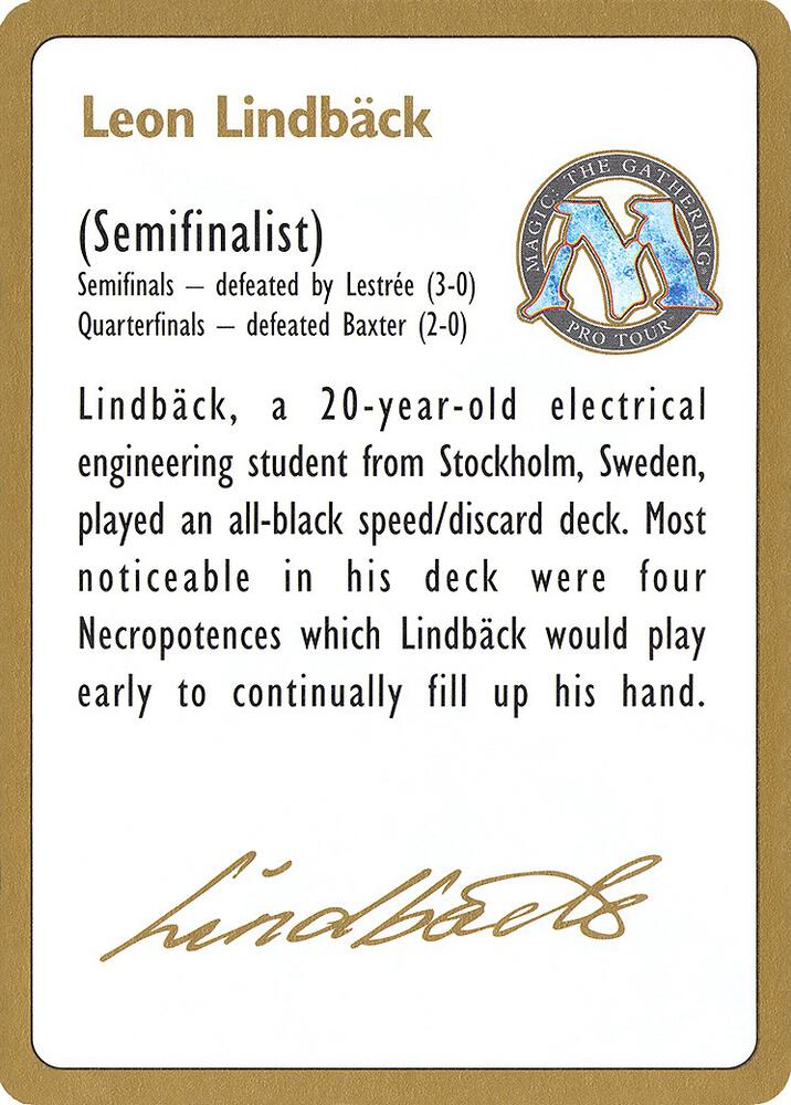 1996 Leon Lindback Biography Card  (World Championship Decks)  | Good Games Modbury