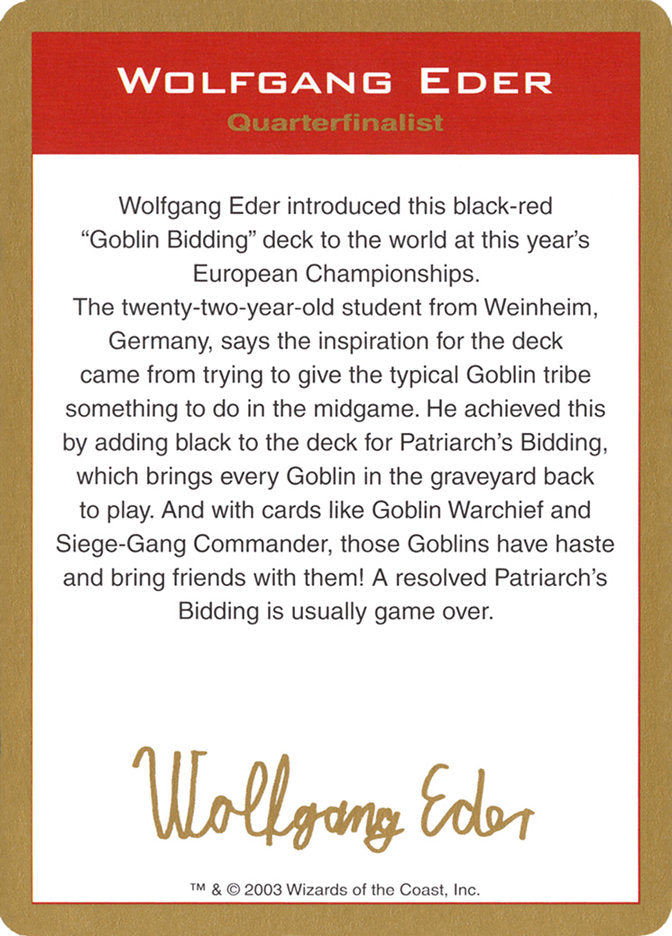 Wolfgang Eder Bio  (World Championship Decks)  | Good Games Modbury