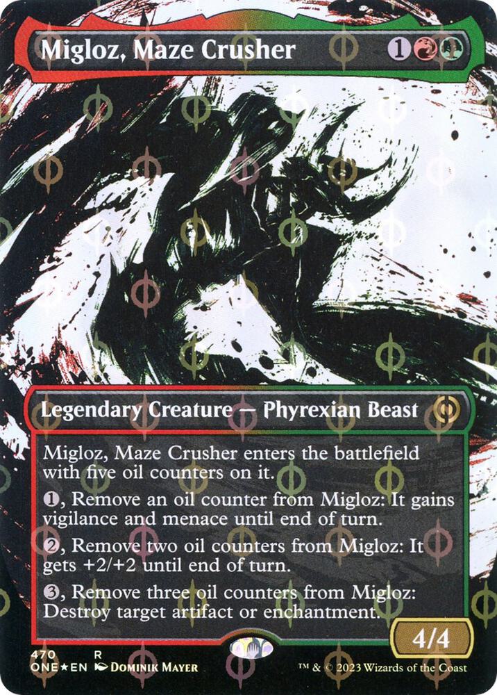 Migloz, Maze Crusher 470/271 (Phyrexia: All Will Be One)  - Borderless Compleat Foil | Good Games Modbury