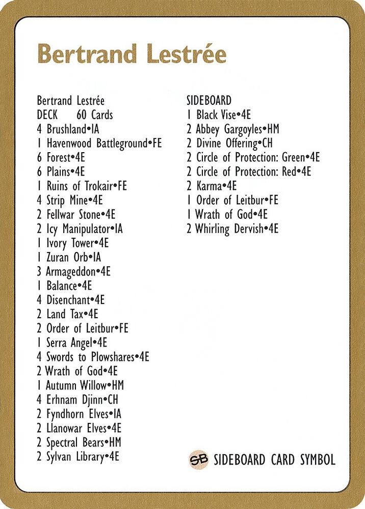 1996 Bertrand Lestree Decklist Card  (World Championship Decks)  | Good Games Modbury
