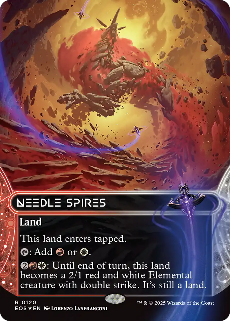 Needle Spires (0120) (Borderless) (Galaxy Foil) [Edge of Eternities: Stellar Sights] | Good Games Modbury