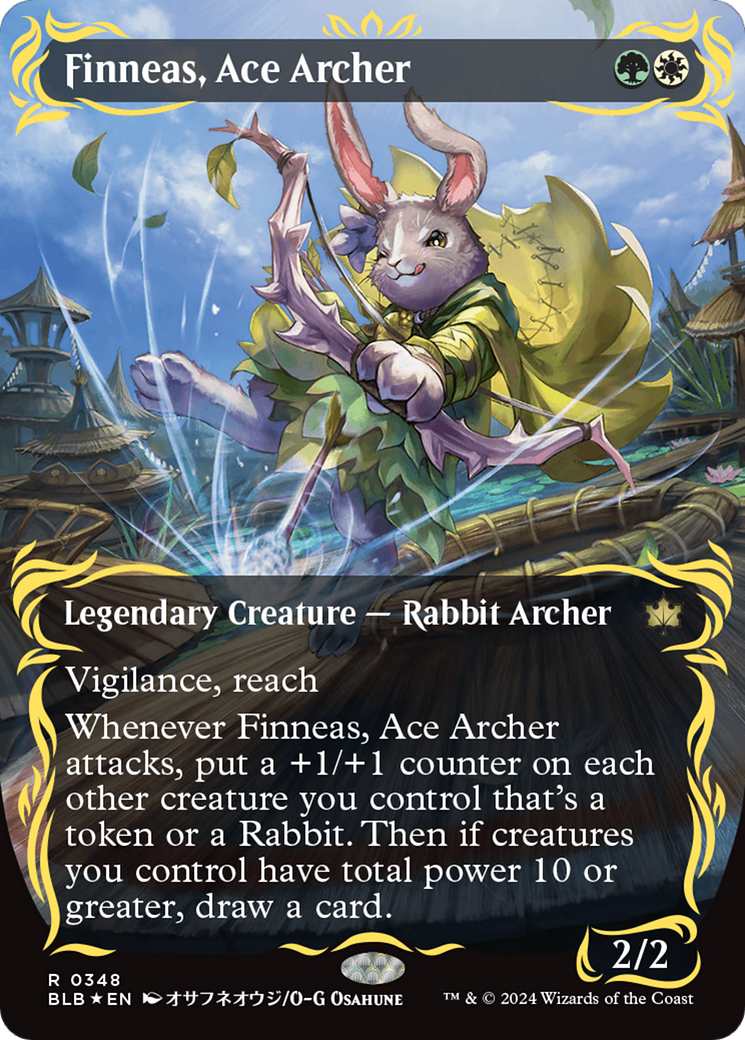 Finneas, Ace Archer (Borderless) (Raised Foil) [Bloomburrow] | Good Games Modbury