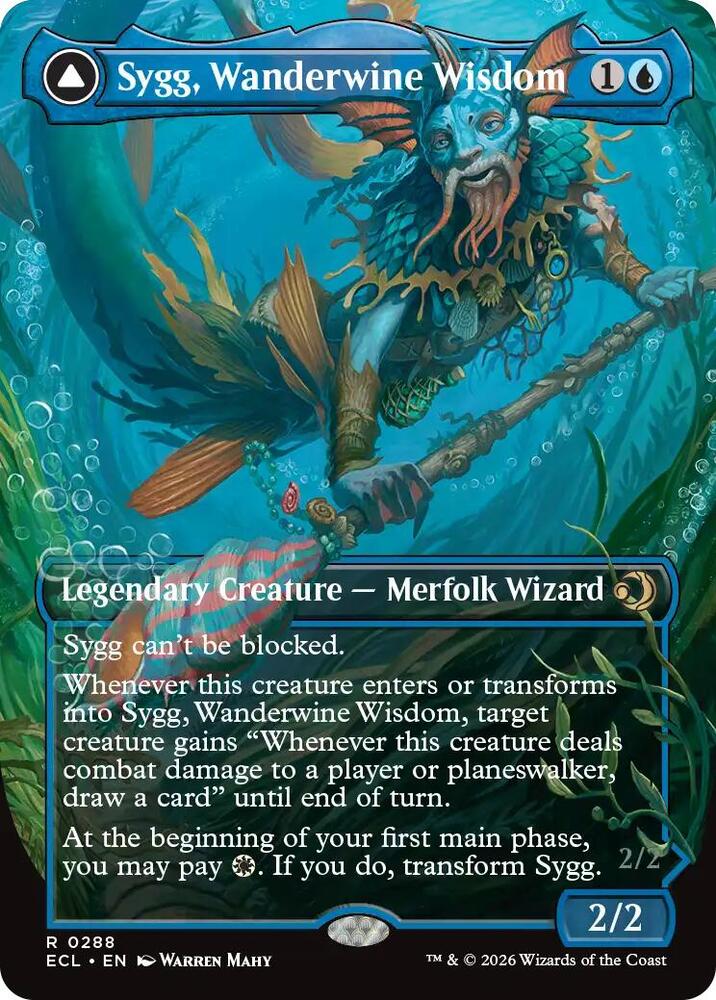 Sygg, Wanderwine Wisdom // Sygg, Wanderbrine Shield 288 (Lorwyn Eclipsed)  - Borderless Foil | Good Games Modbury