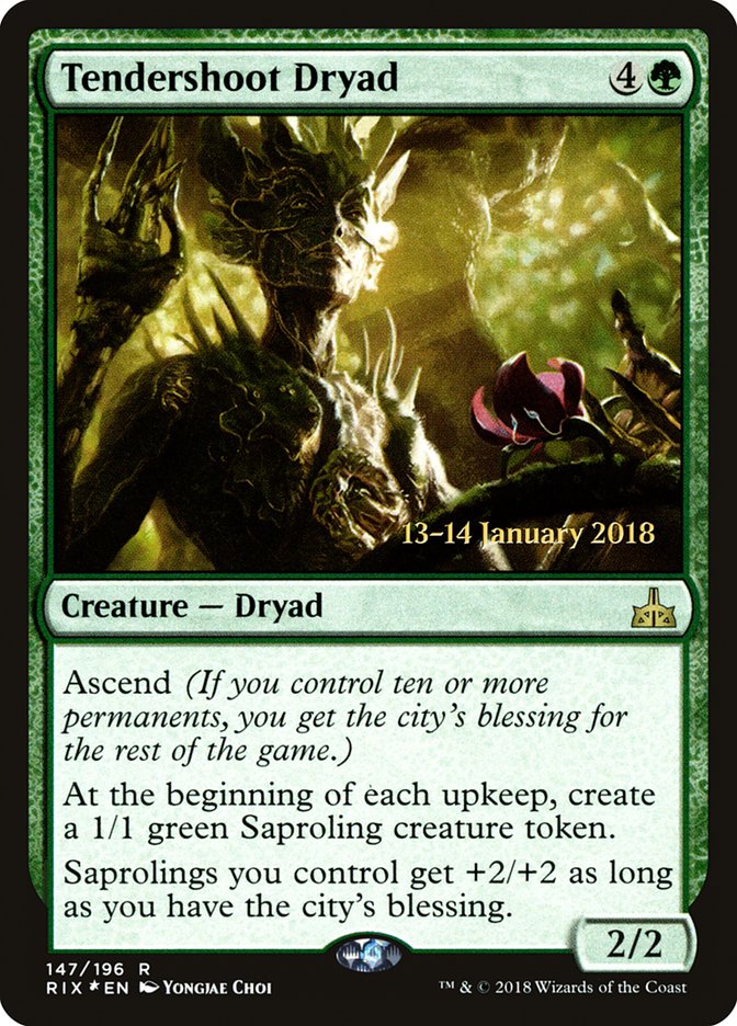 Tendershoot Dryad [Rivals of Ixalan Prerelease Promos] | Good Games Modbury