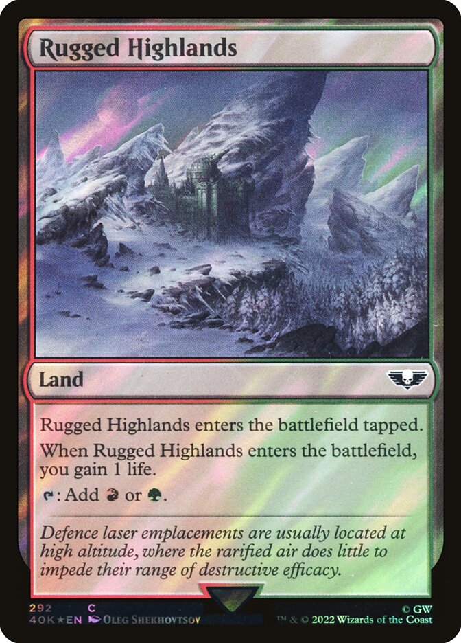 Rugged Highlands  292★/617 (Universes Beyond: Warhammer 40,000)  - Surge Foil | Good Games Modbury