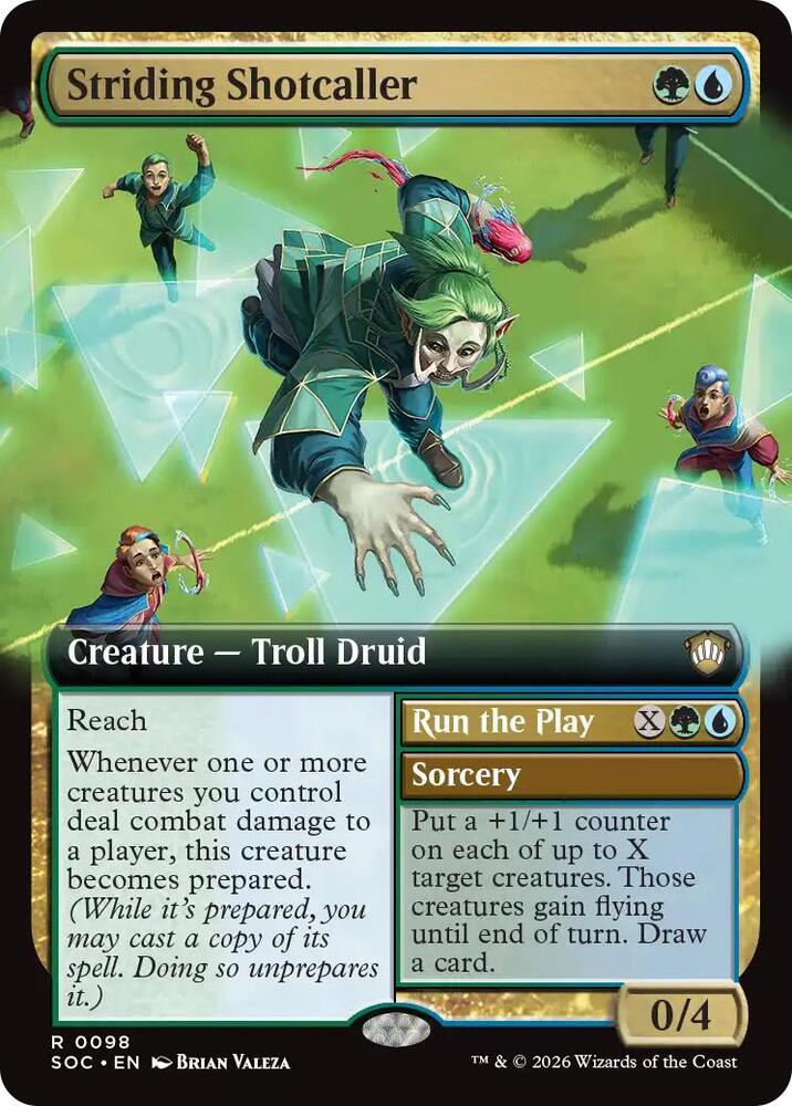 Striding Shotcaller // Run the Play 98 (Commander: Secrets of Strixhaven)  - Extended Art | Good Games Modbury