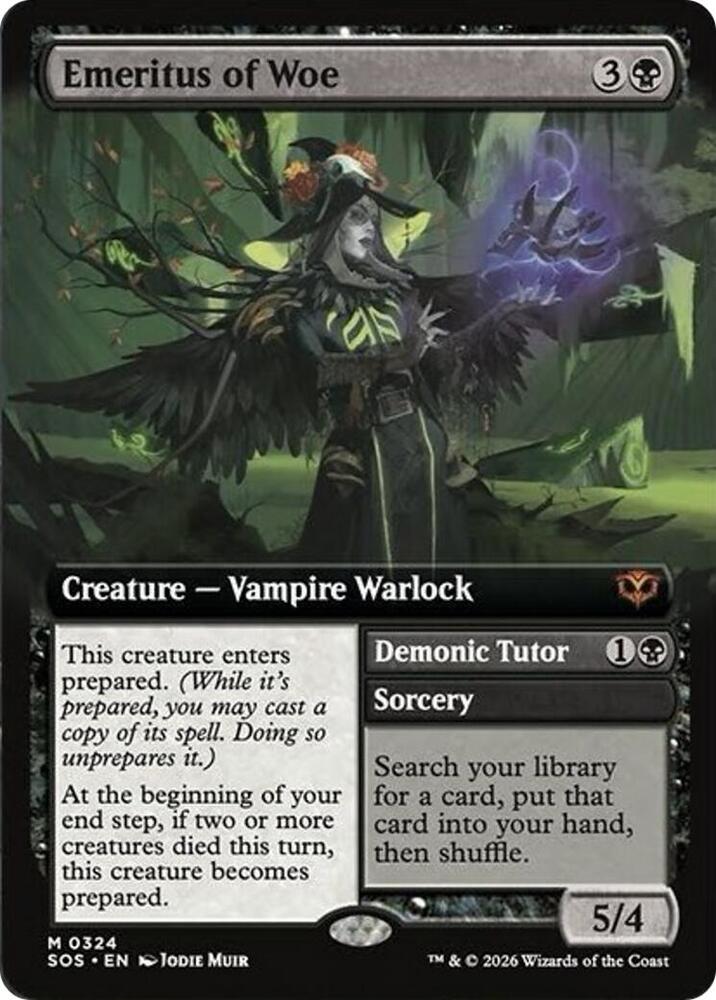 Emeritus of Woe // Demonic Tutor 324 (Secrets of Strixhaven)  - Extended Art | Good Games Modbury