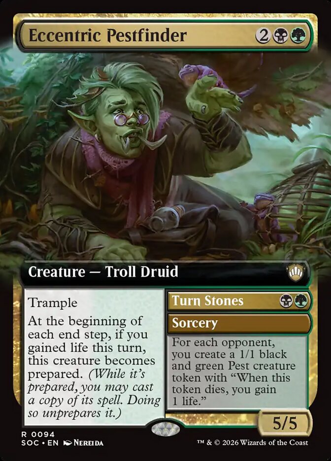Eccentric Pestfinder // Turn Stones 94 (Commander: Secrets of Strixhaven)  - Extended Art | Good Games Modbury