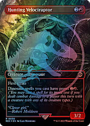 Hunting Velociraptor 30/26 (Universes Beyond: Jurassic World Collection)  - Borderless Emblem Foil | Good Games Modbury