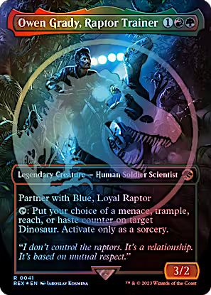 Owen Grady, Raptor Trainer 41/26 (Universes Beyond: Jurassic World Collection)  - Borderless Emblem Foil | Good Games Modbury
