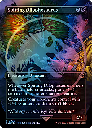 Spitting Dilophosaurus 29/26 (Universes Beyond: Jurassic World Collection)  - Borderless Emblem Foil | Good Games Modbury