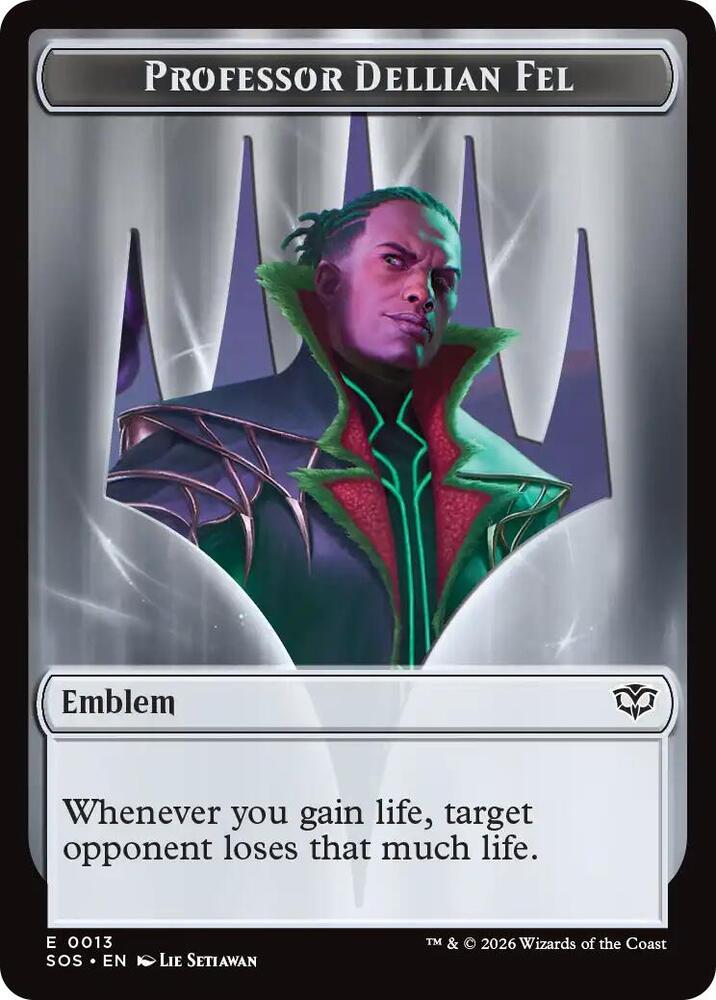 Emblem Professor Dellian Fel Pest 0008 Double Sided Token 13 // 8 (Secrets of Strixhaven)  | Good Games Modbury