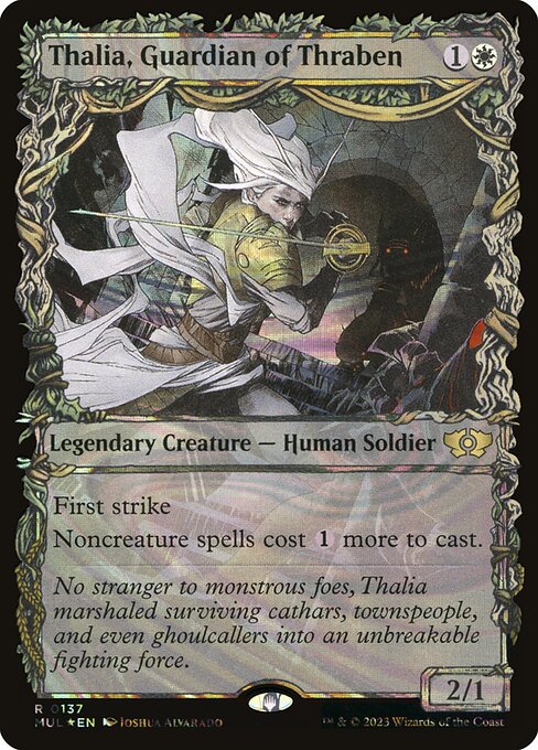 Thalia, Guardian of Thraben 137/65 (March of the Machine: Multiverse Legends)  - Showcase Halo Foil | Good Games Modbury