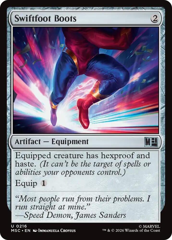 Swiftfoot Boots 216 (Commander: Marvel Super Heroes)  - Surge Foil  | Good Games Modbury