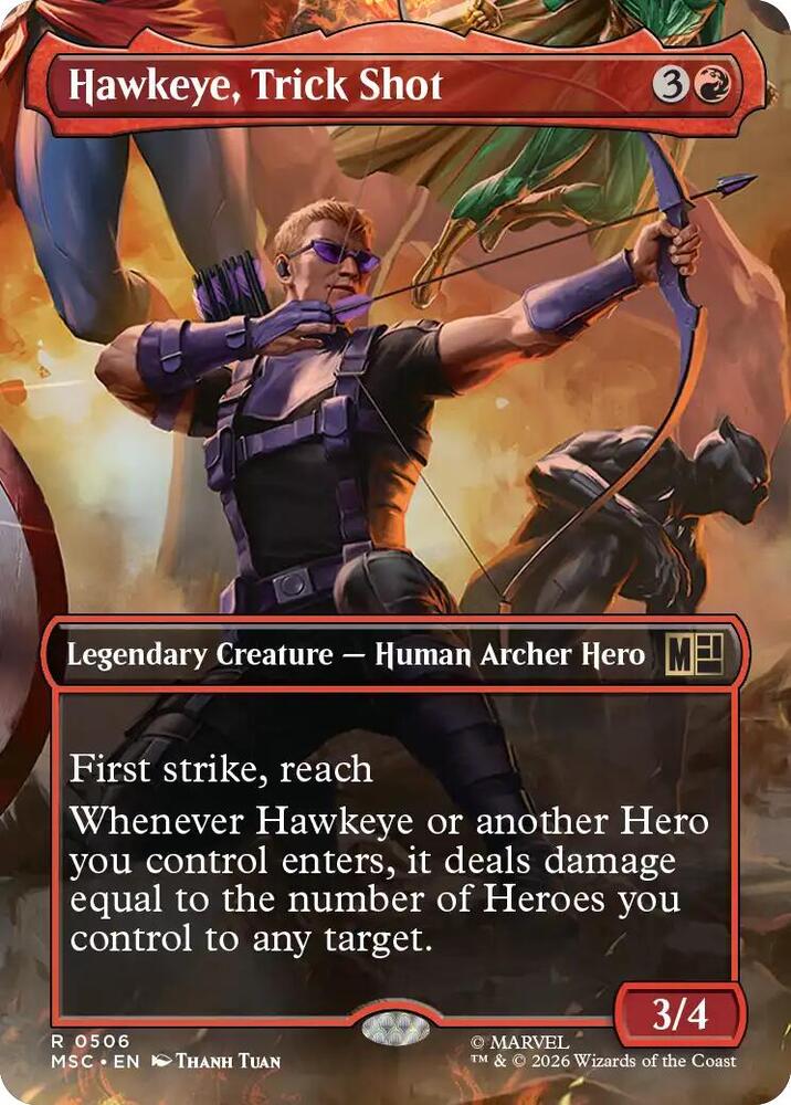 Hawkeye, Trick Shot 506 (Commander: Marvel Super Heroes)  - Borderless Foil | Good Games Modbury