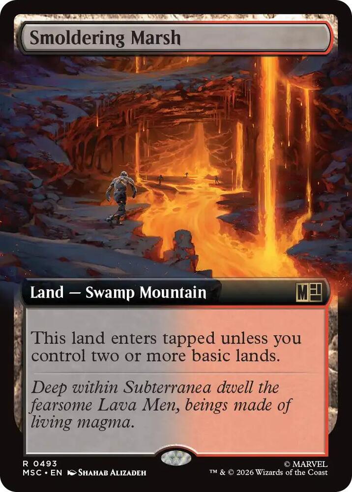 Smoldering Marsh Extended Art 493 (Commander: Marvel Super Heroes)  - Extended Art | Good Games Modbury