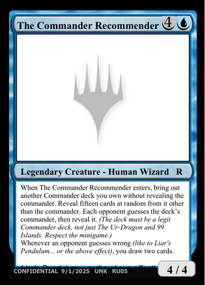 The Commander Recommender  (Un-Known Event Playtest Cards)  | Good Games Modbury