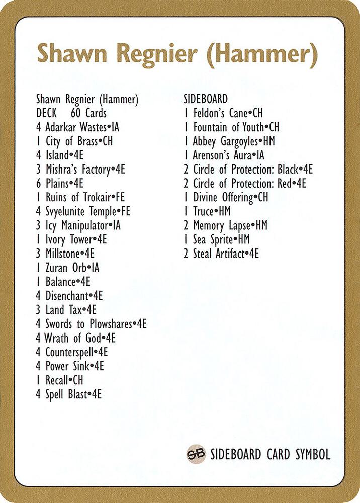 1996 Shawn Hammer Regnier Decklist Card  (World Championship Decks)  | Good Games Modbury