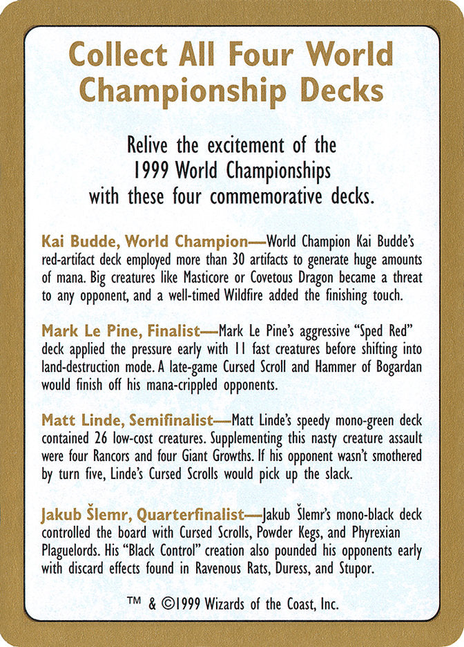 1999 World Championships Ad  (World Championship Decks)  | Good Games Modbury