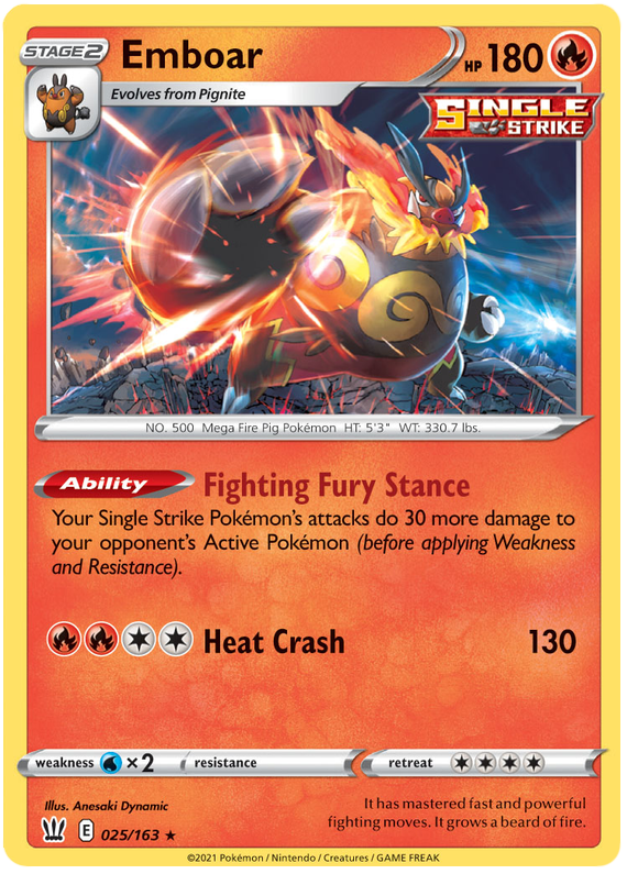 Emboar (025/163) [Sword & Shield: Battle Styles] | Good Games Modbury