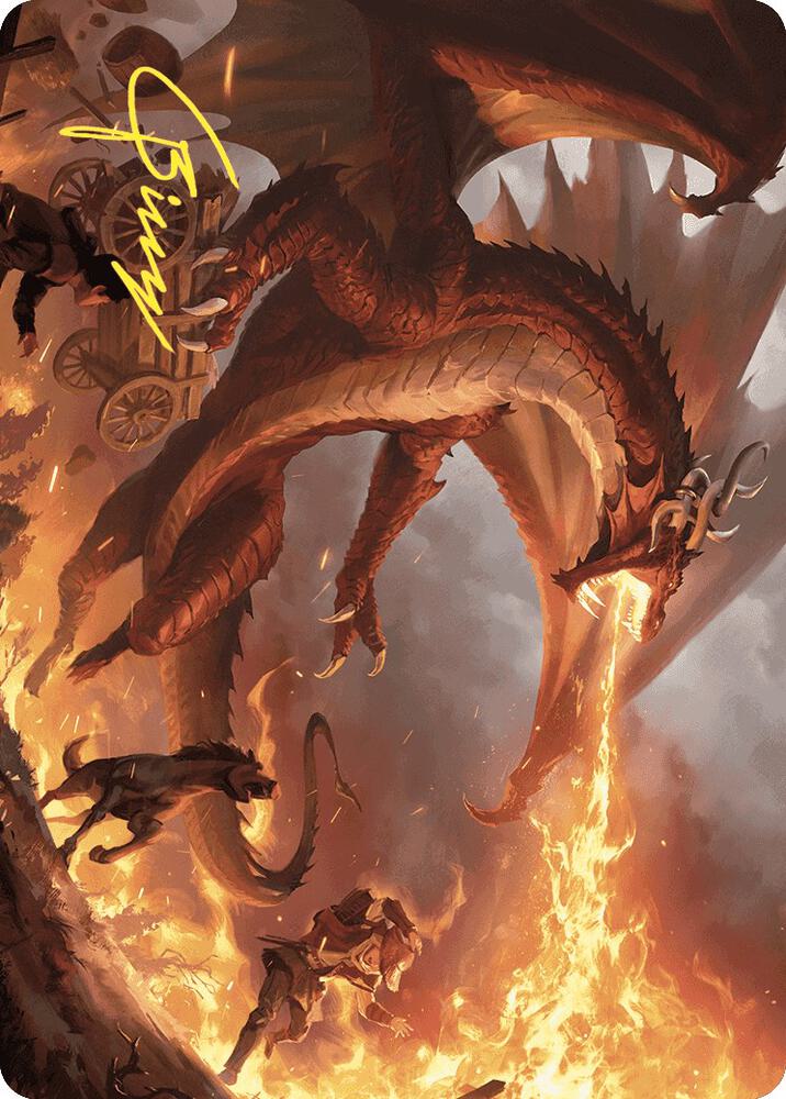 Realm Scorcher Hellkite Art Card Gold Stamped Signature 19 (Art Series: Wilds of Eldraine)  | Good Games Modbury