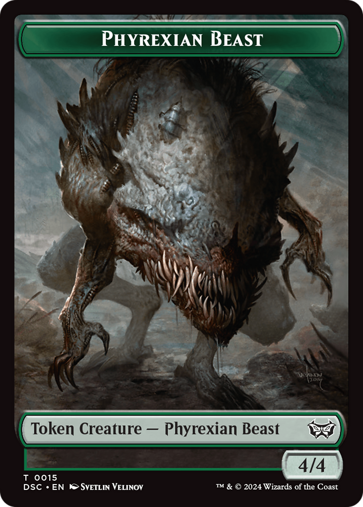Phyrexian Beast //Manifest Double-Sided Token [Duskmourn: House of Horror Commander Tokens] | Good Games Modbury