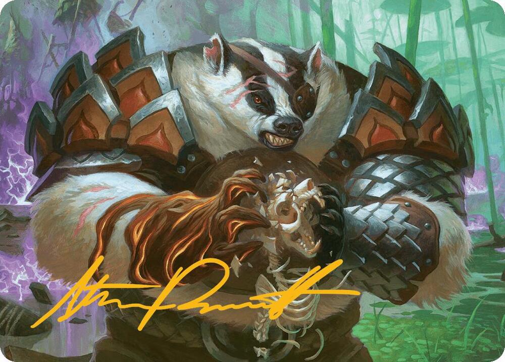 Hugs Grisly Guardian Art Card Gold Stamped Signature 27 (Art Series: Bloomburrow)  | Good Games Modbury