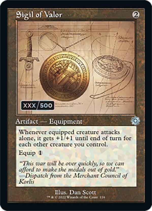 Sigil of Valor Schematic Serial Numbered 116z/63 (The Brothers' War: Retro Frame Artifacts)  - Foil | Good Games Modbury