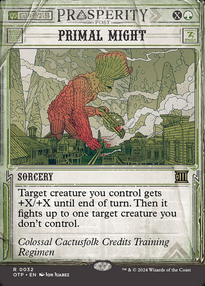 Primal Might 32/65 (Outlaws of Thunder Junction: Breaking News)  - Showcase Foil | Good Games Modbury