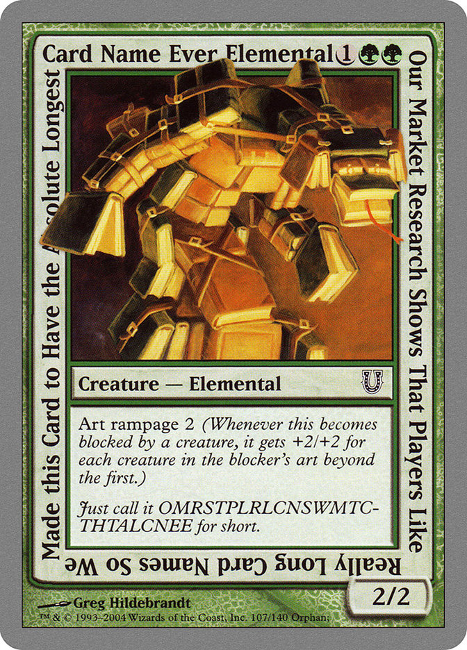 Our Market Research Shows That Players Like Really Long Card Names So We Made this Card to Have the Absolute Longest Card Name Ever Elemental 107 (Unhinged)  | Good Games Modbury