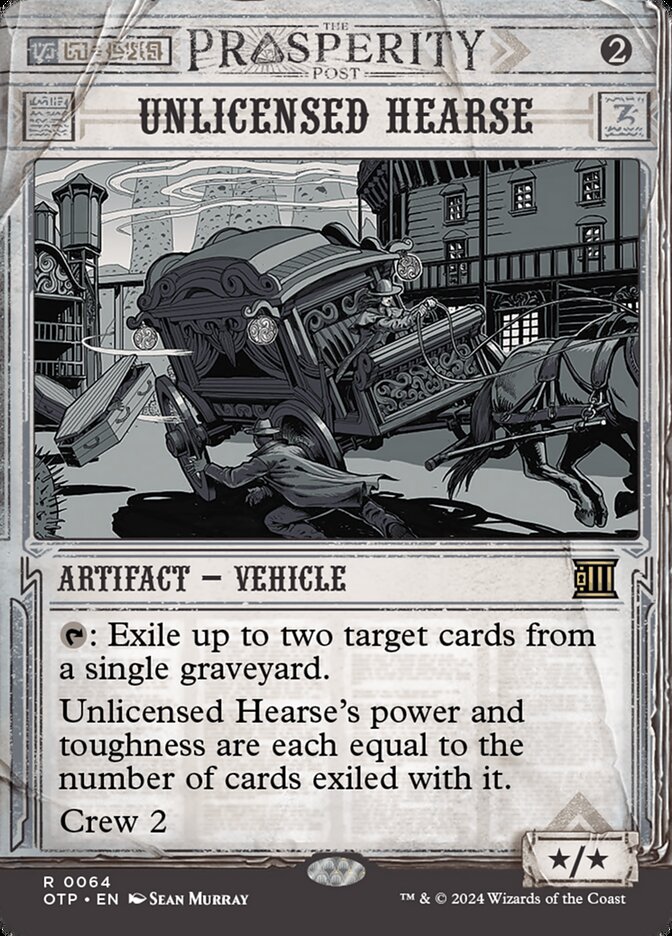 Unlicensed Hearse 64/65 (Outlaws of Thunder Junction: Breaking News)  - Showcase Foil | Good Games Modbury