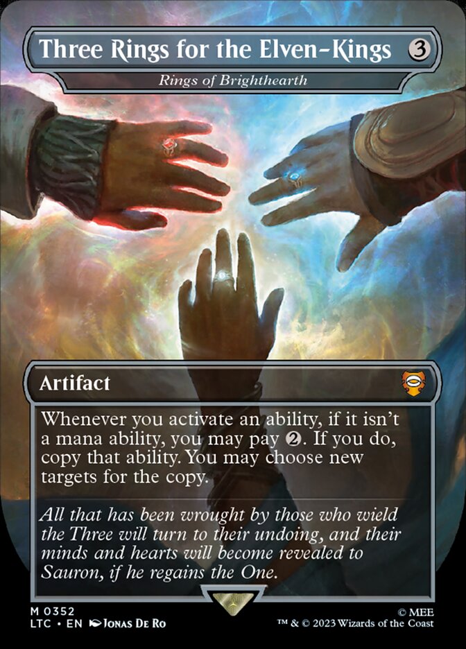 Three Rings for the Elven Kings Rings of Brighthearth Borderless 352 (Commander: The Lord of the Rings: Tales of Middle-earth)  - Borderless Foil | Good Games Modbury