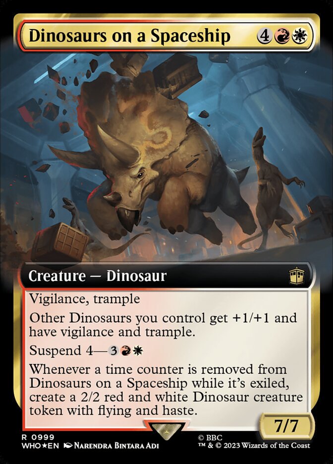 Dinosaurs on a Spaceship 999/331 (Universes Beyond: Doctor Who)  - Extended Art Surge Foil | Good Games Modbury