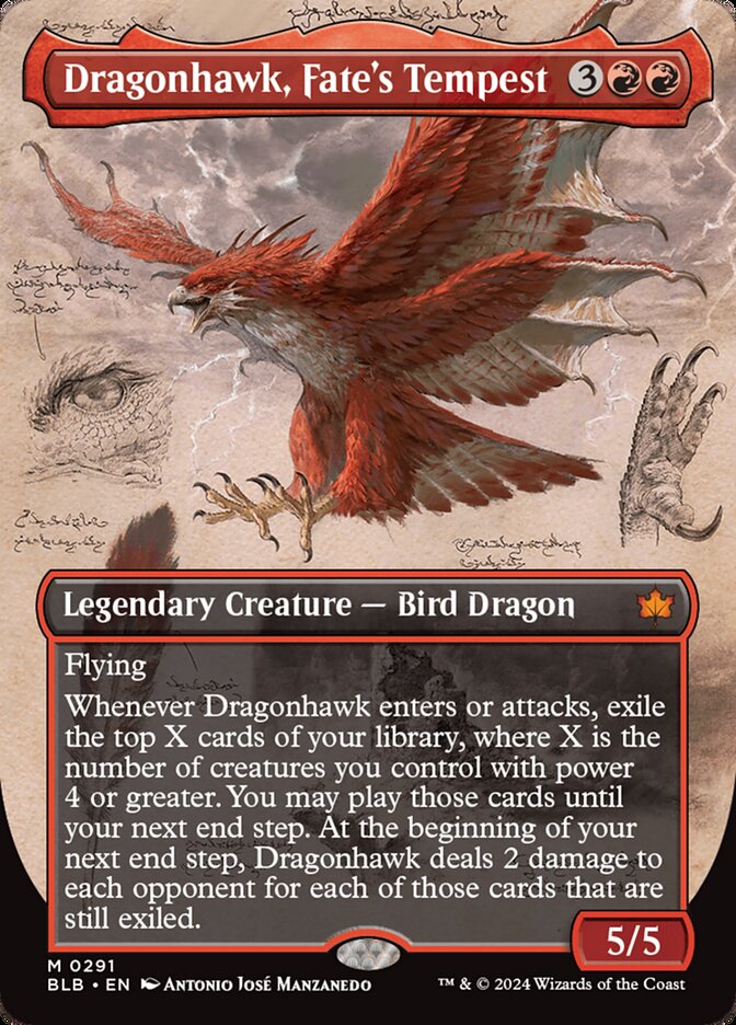 Dragonhawk, Fate's Tempest 291 (Bloomburrow)  - Borderless Foil | Good Games Modbury