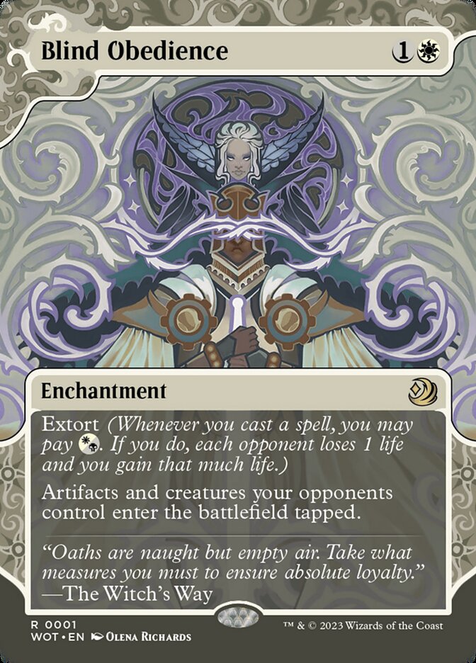 Blind Obedience 1/63 (Wilds of Eldraine: Enchanting Tales)  - Showcase Foil | Good Games Modbury