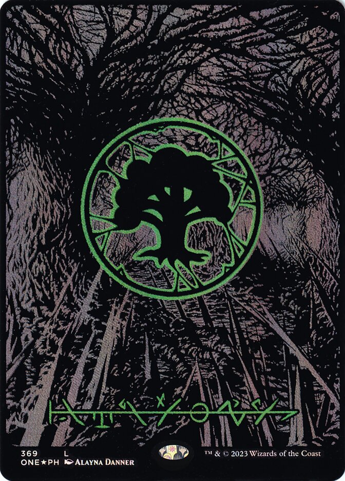 Forest 369 (Phyrexia: All Will Be One)  - Oil Slick Foil | Good Games Modbury