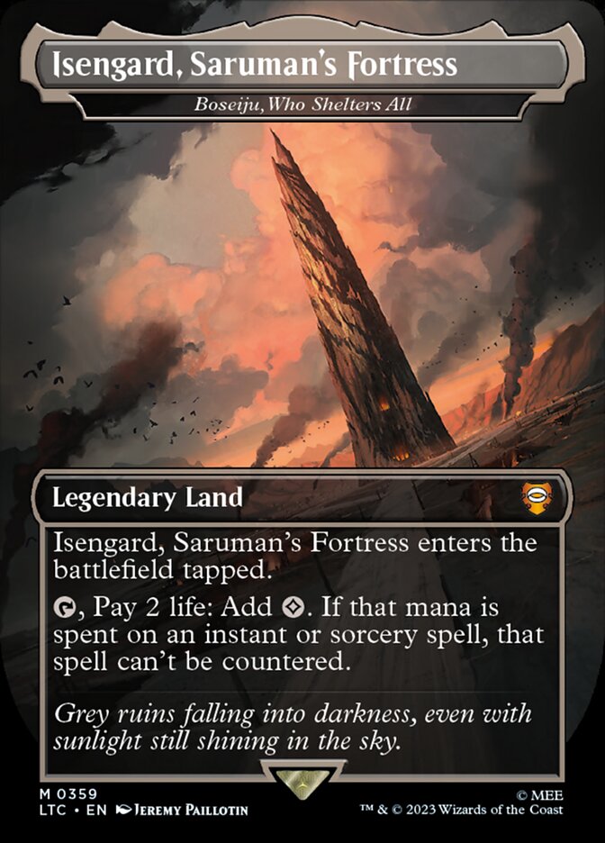 Isengard, Saruman's Fortress // Boseiju, Who Shelters All 359 (Commander: The Lord of the Rings: Tales of Middle-earth)  - Borderless Foil | Good Games Modbury