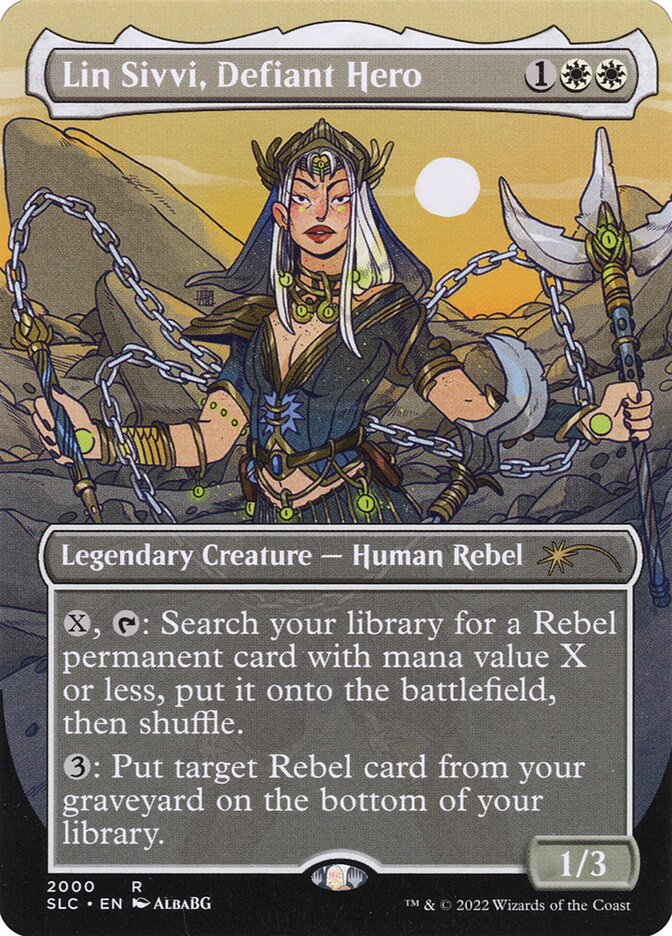 Lin Sivvi, Defiant Hero 2000/84 (Secret Lair Countdown Kit)  - Borderless Foil | Good Games Modbury