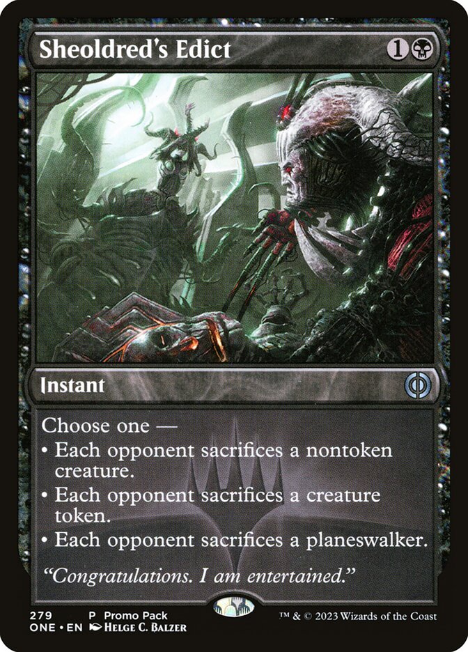 Sheoldreds Edict 279 (Promo Pack: Phyrexia: All Will Be One)  - Foil | Good Games Modbury