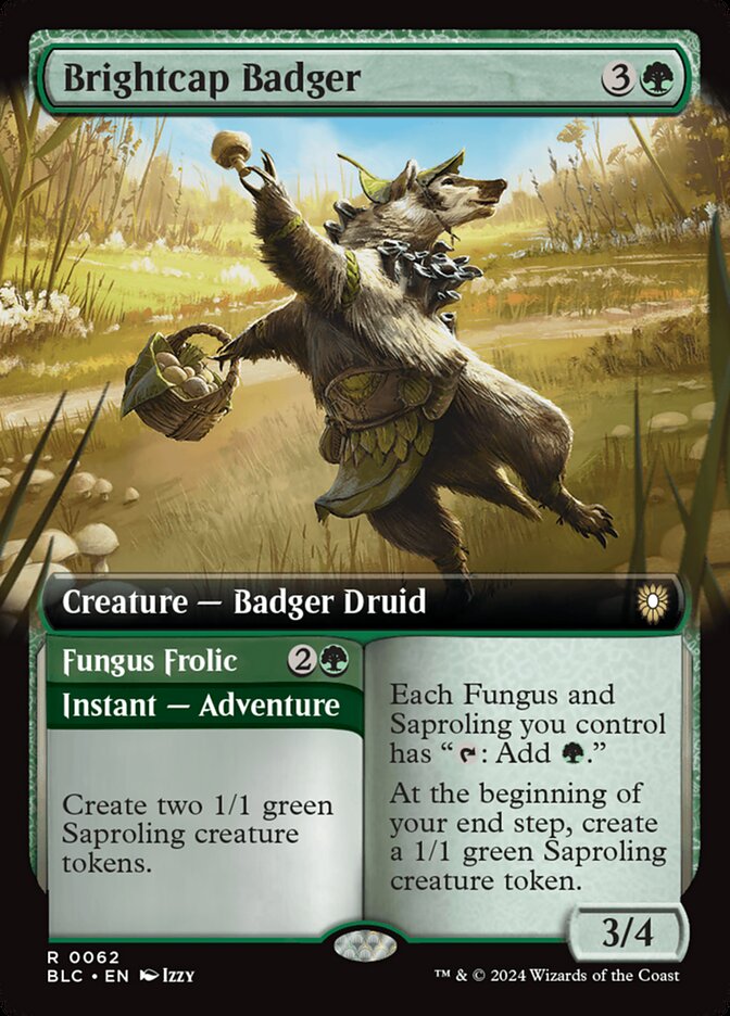 Brightcap Badger // Fungus Frolic 62 (Commander: Bloomburrow)  - Extended Art | Good Games Modbury