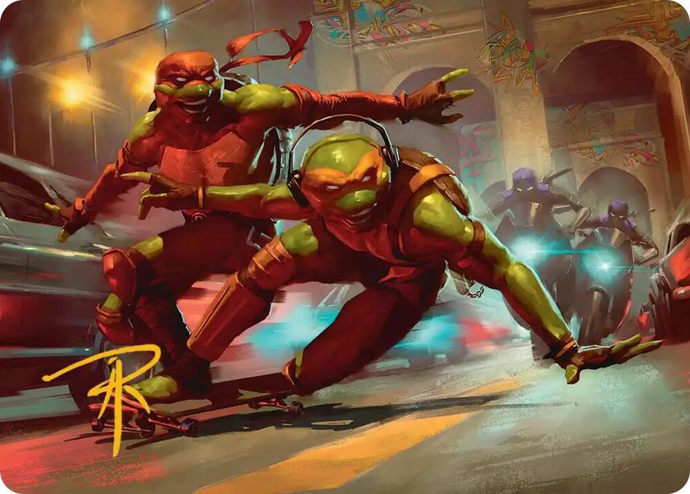 Raph and Mikey Troublemakers Art Card Gold Stamped Signature 17 (Art Series: Teenage Mutant Ninja Turtles)  | Good Games Modbury
