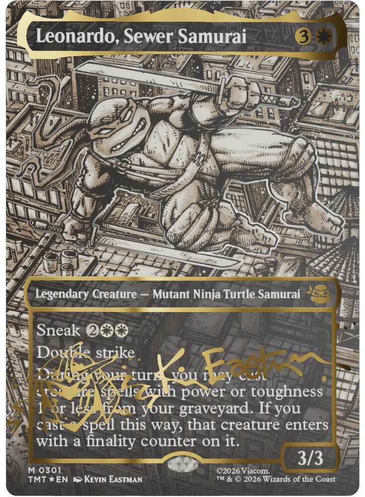 Leonardo, Sewer Samurai 301 (Teenage Mutant Ninja Turtles)  - Borderless Gold Signature Foil | Good Games Modbury
