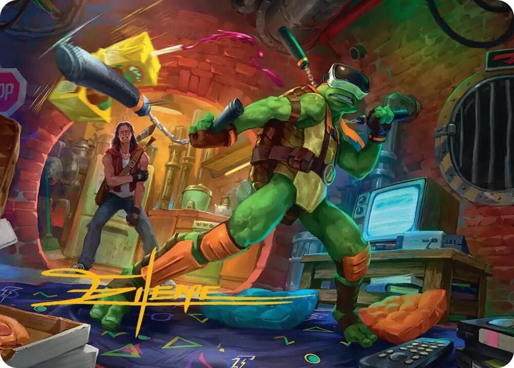 Michelangelo Game Master Art Card Gold Stamped Signature 13 (Art Series: Teenage Mutant Ninja Turtles)  | Good Games Modbury
