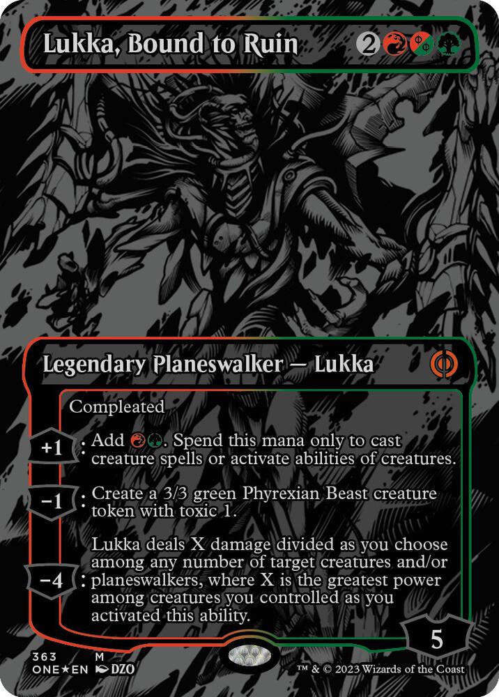 Lukka, Bound to Ruin 363/271 (Phyrexia: All Will Be One)  - Oil Slick Foil | Good Games Modbury