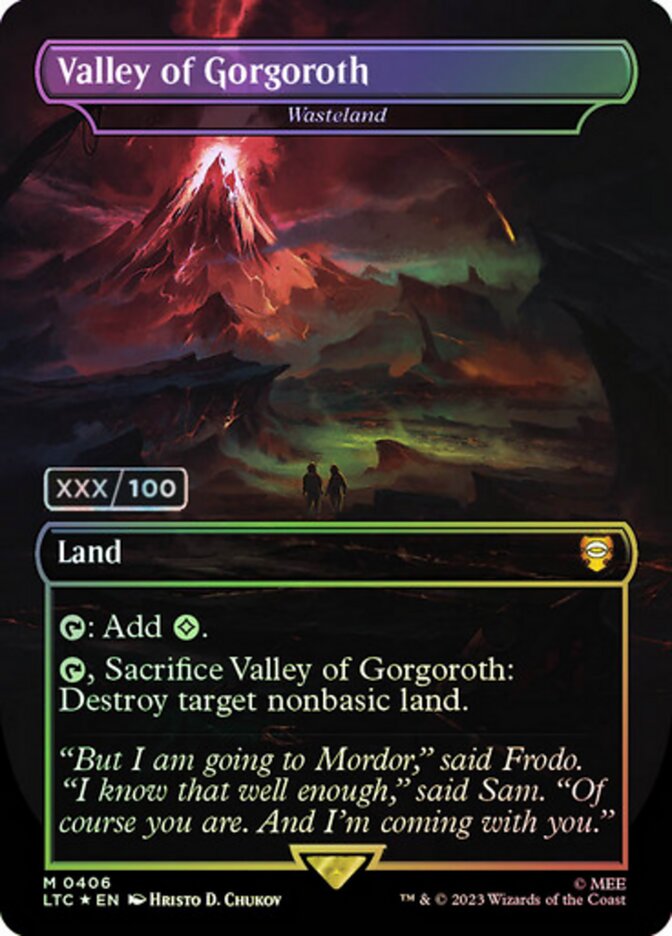 Valley of Gorgoroth Wasteland Borderless Serial Numbered 406 (Commander: The Lord of the Rings: Tales of Middle-earth)  - Double Rainbow Foil | Good Games Modbury